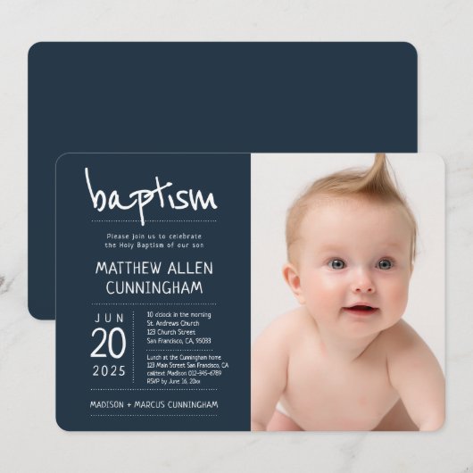 Baptisme Boy | Modern + Eenvoudige foto Kaart (Voorkant / Achterkant)