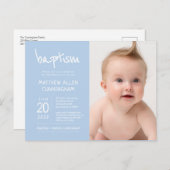 Baptisme Boy | Modern + Eenvoudige fotouitnodiging Briefkaart (Voorkant / Achterkant)