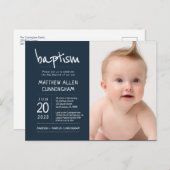 Baptisme Boy | Modern + Eenvoudige fotouitnodiging Briefkaart (Voorkant / Achterkant)