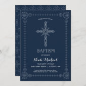 Baptisme, Christening Boys Uitnodiging Elegant Cro (Voorkant / Achterkant)