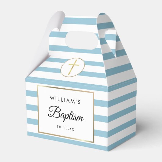 Baptisme Christening Cute Blue Stripe Favor Box Bedankdoosjes (Voorkant Zijde)