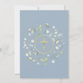 Baptisme Christening Dusty Blue Garland Gold Cross Kaart (Achterkant)