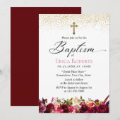 Baptisme Christening Elegant Burgundy Red Floral Kaart (Voorkant / Achterkant)