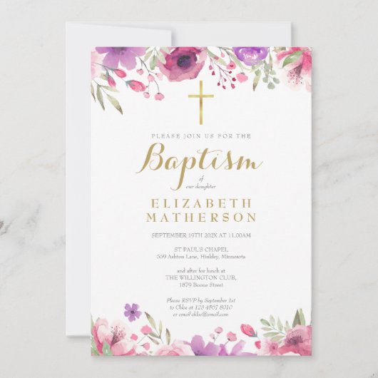 Baptisme Christening Elegant Roze Floral Kaart (Voorkant)