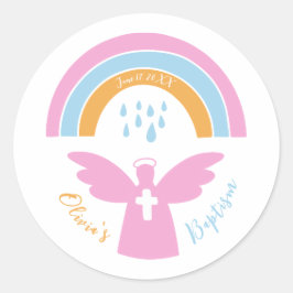 Baptisme Christening-engel en regenboog Ronde Sticker