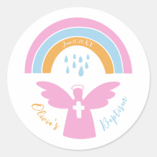 Baptisme Christening-engel en regenboog Ronde Sticker