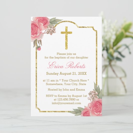 Baptisme Christening  Floral Gold omgeven Kaart (Staand voorkant)