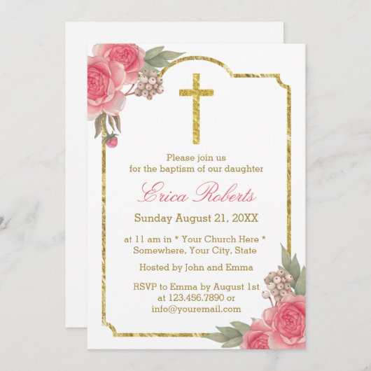 Baptisme Christening  Floral Gold omgeven Kaart (Voorkant / Achterkant)