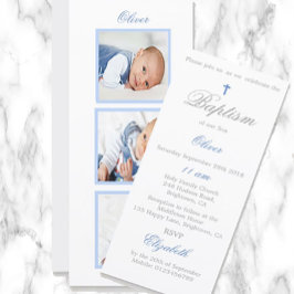 Baptisme | Christening Foto Baby Blue Invitation Feestdagenkaart