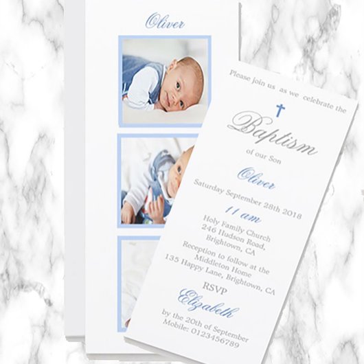 Baptisme | Christening Foto Baby Blue Invitation Feestdagenkaart