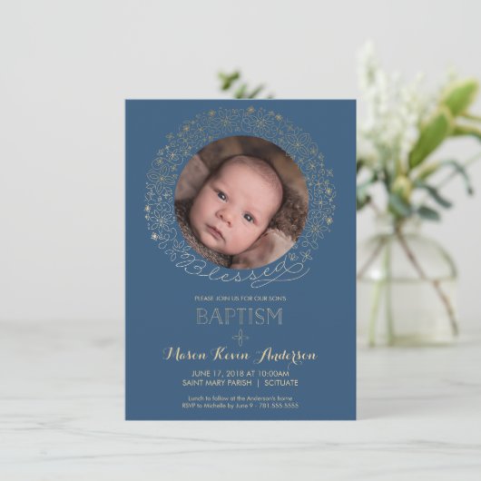 Baptisme, Christening Foto Uitnodiging, jongens ui Kaart (Staand voorkant)