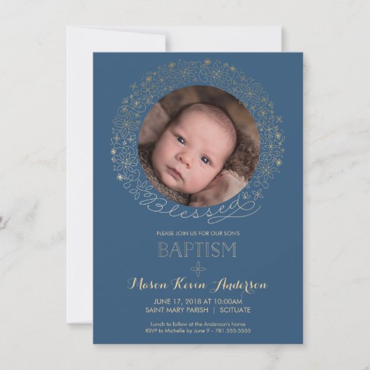 Baptisme, Christening Foto Uitnodiging, jongens ui Kaart (Voorkant)
