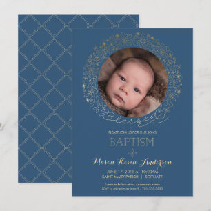 Baptisme, Christening Foto Uitnodiging, jongens ui Kaart
