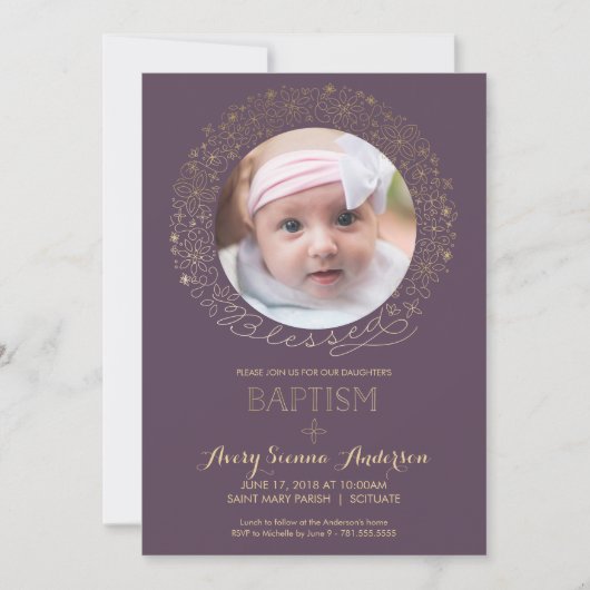 Baptisme, Christening Foto Uitnodiging, Meisjes Kaart (Voorkant)