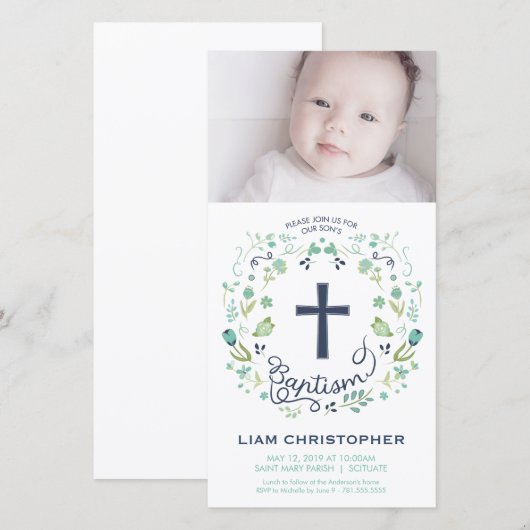 Baptisme, Christening Fotokaart Uitnodiging - Jong (Voorkant / Achterkant)