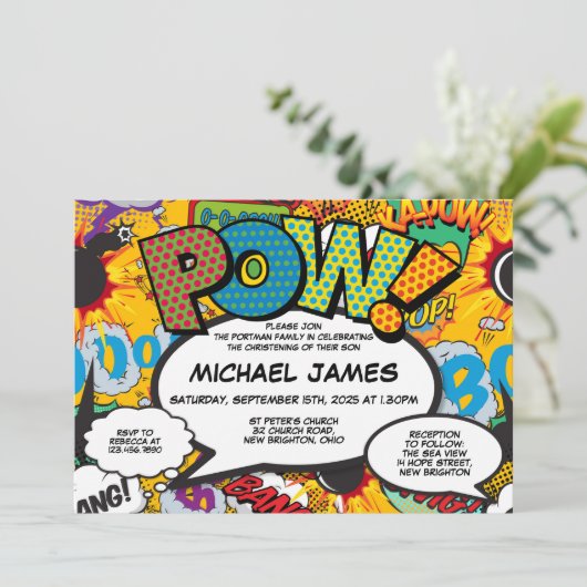 Baptisme Christening Fun Modern Comic Book Kaart (Staand voorkant)