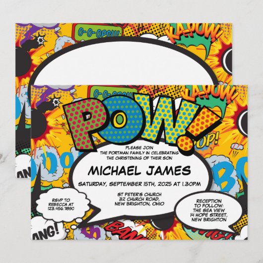 Baptisme Christening Fun Modern Comic Book Kaart (Voorkant / Achterkant)