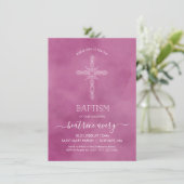 Baptisme, Christening Girl Invitation Elegant Cros Kaart (Staand voorkant)