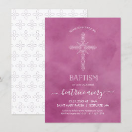 Baptisme, Christening Girl Invitation Elegant Cros Kaart