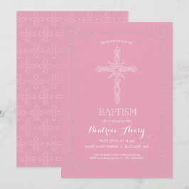 Baptisme, Christening Girl Invitation Elegant Cros Kaart