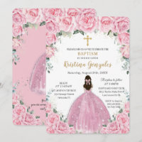 Baptisme Christening Girl Pink Floral Gold Cross