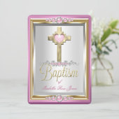 Baptisme Christening Girls Cross Pink Pearl Kaart (Staand voorkant)