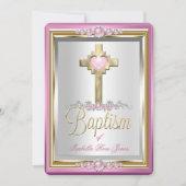 Baptisme Christening Girls Cross Pink Pearl Kaart (Voorkant)