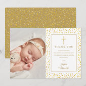 Baptisme Christening Gold Hearts Confetti Foto Bedankkaart (Voorkant / Achterkant)
