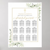 Baptisme Christening Greenery Gold Seating Chart Poster (Voorkant)