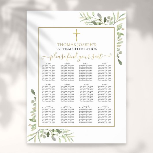 Baptisme Christening Greenery Gold Seating Chart Poster