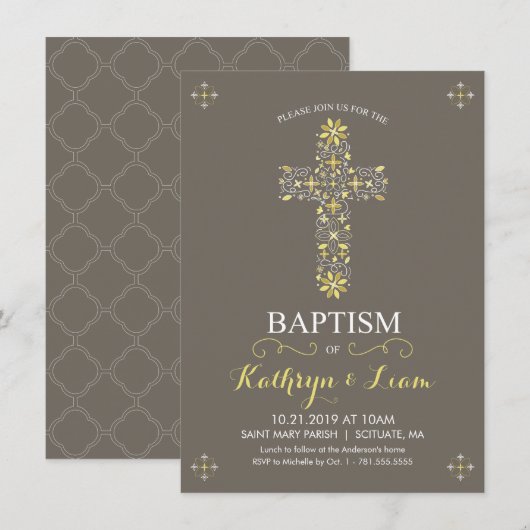 Baptisme, Christening Invitatio, Meisje en Jongen Kaart (Voorkant / Achterkant)