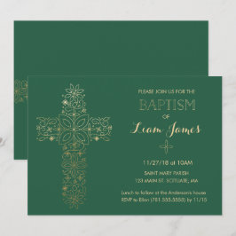 Baptisme, Christening Invitation, Gold Cross Invit Kaart