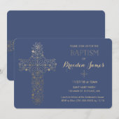 Baptisme, Christening Invitation, Gold Cross Invit Kaart (Voorkant / Achterkant)