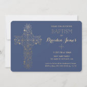 Baptisme, Christening Invitation, Gold Cross Invit Kaart (Voorkant)