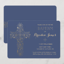 Baptisme, Christening Invitation, Gold Cross Invit