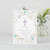 Baptisme, Christening Invite - Flowers, Cross Kaart (Staand voorkant)