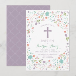 Baptisme, Christening Invite - Flowers, Cross Kaart