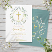 Baptisme Christening Laurel Garland Gold Cross Kaart