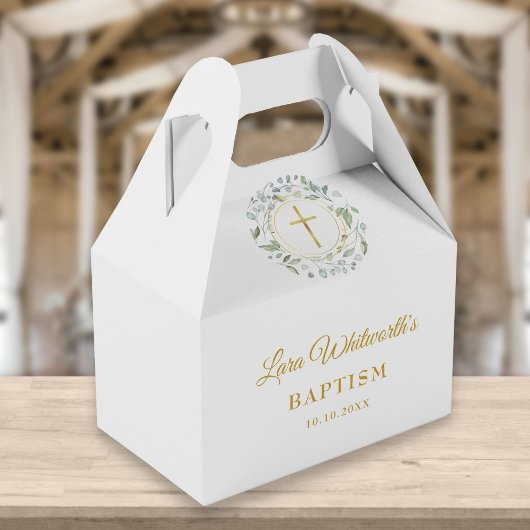 Baptisme Christening Laurel Garland Gold Script Bedankdoosjes