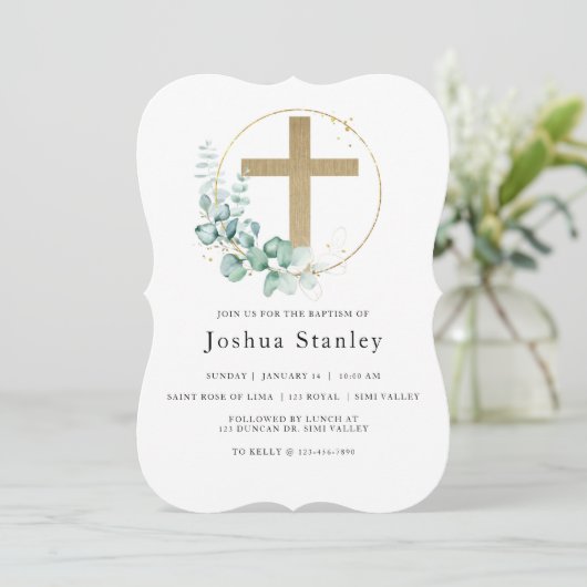 BAPTISME, Christening, Minimalist, Eucalyptus Kaart (Staand voorkant)