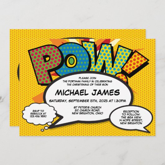 Baptisme Christening Moderne Comic Gender Neutral Kaart (Voorkant / Achterkant)