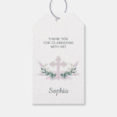 Baptisme, Christening Pink Cross Favor Gift Label Cadeaulabel (Voorkant)