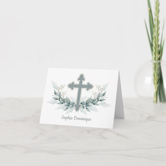 Baptisme, Christening Sage Cross Dank je wel Notitiekaartje (Voorkant)