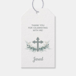 Baptisme, Christening Sage Cross Favor Gift Label Cadeaulabel