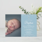 Baptisme, Christening Silver Hearts Foto Kaart (Staand voorkant)