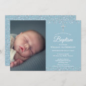 Baptisme, Christening Silver Hearts Foto Kaart (Voorkant / Achterkant)