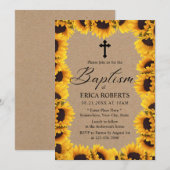 Baptisme Christening  Sunflower Rustic Kraft Kaart (Voorkant / Achterkant)