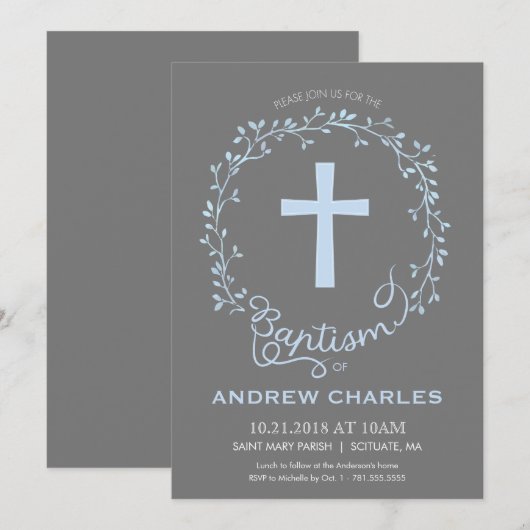 Baptisme, Christening Uitnodiging - Baby Boy Invit (Voorkant / Achterkant)