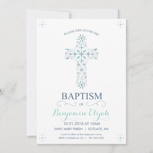 Baptisme, Christening Uitnodiging - Baby Boy Invit (Voorkant)