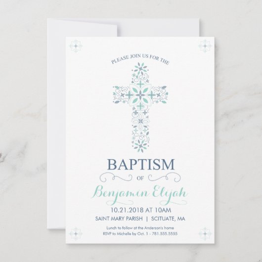 Baptisme, Christening Uitnodiging - Baby Boy Invit (Voorkant)